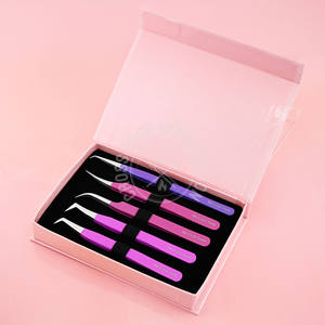 Nouvelles pinces à extensions de cils en acier inoxydable, courbées sur mesure, classiques, avec poignée souple et pointe en fibre. - Product Image 1