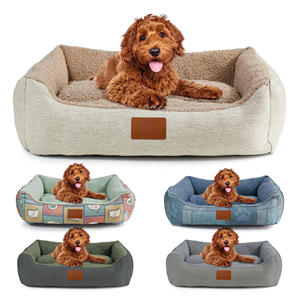 Ensemble de lit pour chat et chien à double usage pour l'hiver, chauffant, avec housse amovible, lavable en machine, rembourrage en fibre de polyester, toucher doux et moelleux, aspect lin épais - Product Image 1