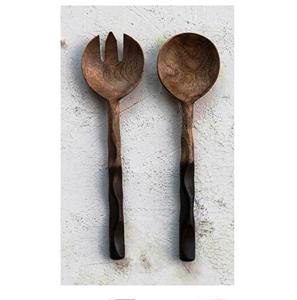 Serveurs à salade en bois de manguier français 2 pièces avec service à salade fait à la main Produit en bois pour la cuisine domestique - Product Image 1