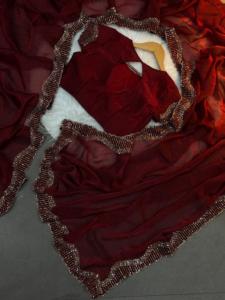 Saree modeste en soie de qualité supérieure avec de la dentelle de diamant lourd et un travail de coupe de chemisier parfait pour toutes les occasions - Product Image 2