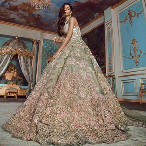 Robe de mariée longue, nouvelle tendance, belle et lourde, longueur au sol, avec élégantes, détails de perles en verre de cristal, en pierre, fonctionne pour mariage, 2021 - Product Image 2