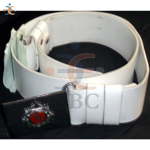 เข็มขัดหนังพีวีซีสีขาวสำหรับพิธีการหัวเข็มขัดโลหะผสมป้ายโลโก้ที่กำหนดเองปัญหาการควบคุมอย่างหนัก - Product Image 1