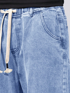 Jeans Casuales para Hombre, Diseño Personalizado ODM, Ecológicos, Ligeros, Color Azul Sólido, Estilo Urbano, Corte Recto Holgado, Técnica de Tejido de Punto Lavado - Product Image 3