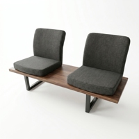 Canapé de bureau moderne deux places en cuir PU, structure en bois massif, pieds en bois, éponge haute densité, design minimaliste, durable, usage commercial