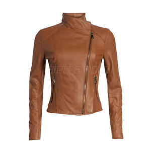 Blouson en cuir de moto à col montant uni, grand blouson en cuir de moto, blouson pour femme à vendre - Product Image 5