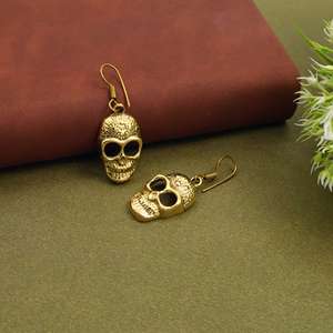 Pendientes de Calavera de Latón al por Mayor, Chapados en Oro, Estilo Gótico Punk, para Mujer, Proveedor de Joyería de Moda OEM ODM - Product Image 4