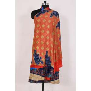 Vintage 2-Layer Magic Wrap <b>Skirt</b> <b>Boho</b> Style Silk Sari Breathable Night & Party Wear with Sexy Natural Waistline - Product Image 3