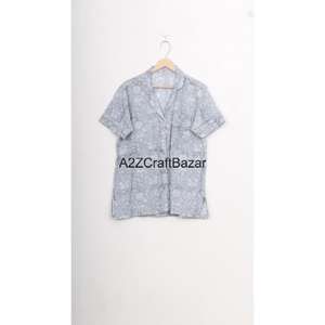 Ensemble de pyjama décontracté à col en V 100% coton pur imprimé numérique à motifs floraux pour femmes à manches courtes respirant doux avec fermeture à cordon - Product Image 1