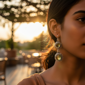 "925 Sterling Silver <b>Green</b> Stone Trendy Drop <b>Earrings</b> for Women" - Product Image 2