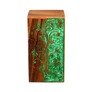 Handmade Rosewood Cremation Urn Green Floral Inlay <b>Memorial</b> <b>Box</b> <b>for</b> human and <b>pets</b> ashes - Product Image 5