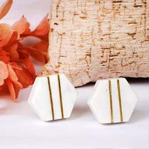 ลูกบิดหินอ่อนตกแต่งสีขาวและสีทองขนาดรูปร่างตามสั่งผลิตในอินเดีย - Product Image 2