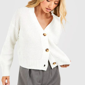 Custom High Quality 100% Cotton Crew Neck Bohemian <b>Crocheted</b> Jacquard <b>Cardigan</b> Sweater with Buttons for Women Winter Long - Product Image 1