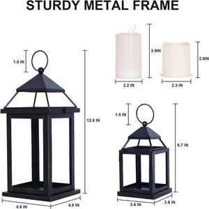 Black Metal Lantern <b>Candle</b> <b>Holder</b> Outdoor <b>Garden</b> Hanging Frame Home Wedding Festival Decor Display Detail Patio Table Accent - Product Image 2