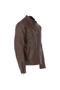 Chaqueta de motorista con cuello levantado de invierno informal para hombre en cuero de piel de cordero genuino negro con cierre de cremallera Tipo de suministro ODM - Product Image 4