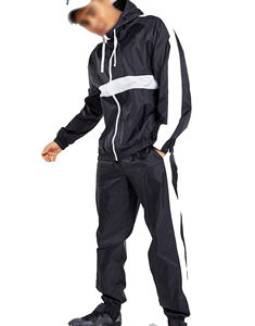 Survêtement coupe-vent imperméable pour hommes Veste d'hiver à capuche et fermeture éclair Pantalon de pluie à séchage rapide Vente en gros Coupe-vent à séchage rapide Piste - Product Image 4