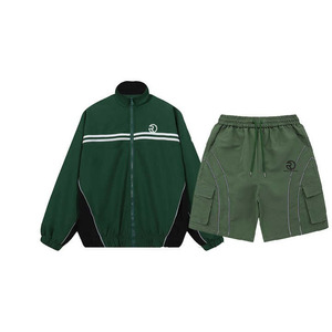 Ensembles coupe-vent coupe-vent hommes survêtement en polyester personnalisé sweat à capuche avec fermeture éclair et short ensemble deux pièces - Product Image 3