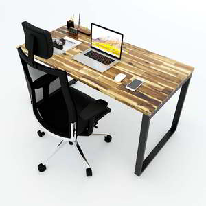 HBWD005 Escritorio de Madera de Acacia de 140x70cm con Patas de Hierro Ensambladas, Muebles de Oficina Modernos y Minimalistas para Dormitorio, Mesa de Computadora Resistente - Product Image 3
