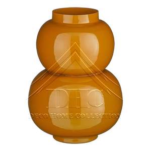 Moderno Florero Metálico Doble en Forma de Calabaza, Color Amarillo Mostaza, Maceta Alta de Hierro para Decoración de Bodas, Hogar y Hotel - Product Image 1
