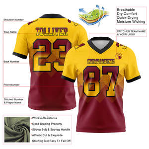 Maillot de football américain en maille respirante avec drapeau style dégradé forme carrée authentique adaptée aux sports scolaires - Product Image 6
