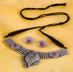High Grade Oxidised Silver Shankh Design Modern <b>Jewellery</b> <b>Set</b> <b>for</b> <b>Women</b> Silver Plated Stylish Handmade Ethnic Jewelry - Product Image 1