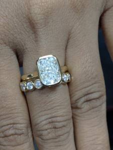 3.75 Ct <b>Cushion</b> Cut Lab Grown Diamond Engagement Ring Set, Diamond Solitaire Ring With Full Eternity Band Solid 14K Yellow Gold - Product Image 4