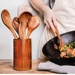 10-Piece <b>Wooden</b> Spoon Set Curved Handle Eco Friendly Kitchen <b>Utensils</b> for Mixing Roasting Dishwasher Safe - Product Image 1