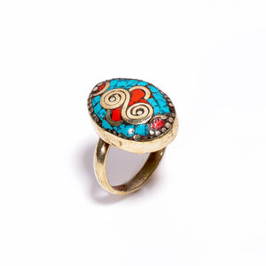 Anillo de piedras preciosas de lapislázuli de Coral turquesa Natural, hecha a mano tibetana Sortija de plata, joyería de boda - Product Image 3