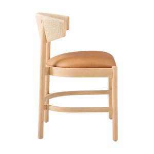 Modern Solid Teak Wood Rope Dining <b>Chair</b> with Curved Woven Backrest Upholstered Seat for Apartment Villa <b>Restaurant</b> Cafe Hotel - Product Image 5