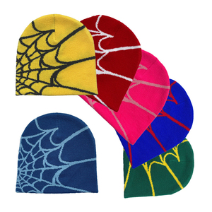 Venta al por mayor 100% algodón Binnie sombrero desgastado Jacquard invierno calavera gorra araña Web diseño Y2K Beanie logotipo personalizado para Mujeres Hombres - Product Image 2