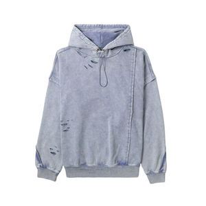 Sudadera con capucha con cremallera para hombre desgastada con lavado ácido 100% algodón ligero estilo Vintage ropa de calle de gran tamaño con diseño de diamantes de imitación - Product Image 4