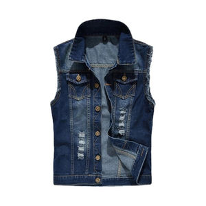 Respirant de haute qualité hommes grande taille avec grande poche gilets moto motard Punk haut coton sans manches hommes Denim gilet bas prix - Product Image 1