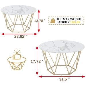 Mesa de Centro Geométrica Moderna para Sala de Estar, Estilo Lujoso con Mármol Blanco y Dorado, 2 Piezas, Decoración Moderna para el Hogar - Product Image 5