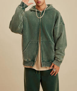 เสื้อฮู้ดผู้ชายแบบมีฮู้ดผ้าซักแบบเทอร์รี่ฟอกสีกรดสไตล์วินเทจสำหรับผู้ชาย - Product Image 5