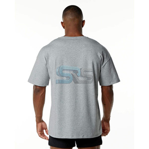 T-shirt imprimé coupe ample en coton 100% uni pour hommes T-shirt d'entraînement de gymnastique surdimensionné à manches courtes haut d'été - Product Image 2