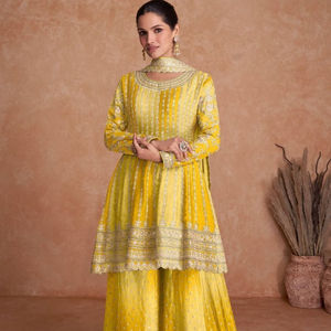 Vaani Vol Real Chinon With Front & Back Embroidered Work Suit - Product Image 1