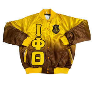 Veste universitaire d'hiver personnalisée Iota Phi Theta, satin sublimé, broderie, imperméable, vêtements grecs de fraternité, hommes - Product Image 1