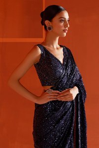 Đáng yêu Đen sequined <span class=keywords><strong>georgette</strong></span> bên mặc <span class=keywords><strong>Saree</strong></span> - Product Image 4
