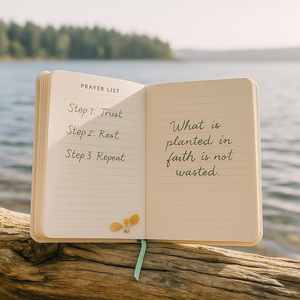 LABON Faith Like a Seed Oración Diario Crema Cubierta de tela Hoja de oro Diseño de plantas Cuaderno de escrituras cristianas con cinta verde - Product Image 5