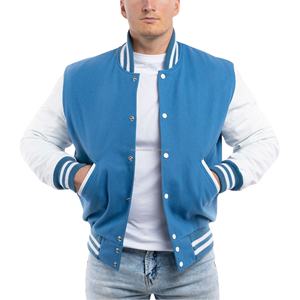 Chaqueta Varsity para Hombre, Cuerpo de Lana, Mangas de Cuero, Cierre de Cremallera, Transpirable, Estilo Bomber con Parches, Uniforme Deportivo - Product Image 1