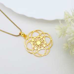 Trendy New Design Pendant Boho Geometric Necklace Minimalist Brass Jewelry Women 18k Gold Plated Celestial Mandala Wholesale - Product Image 2