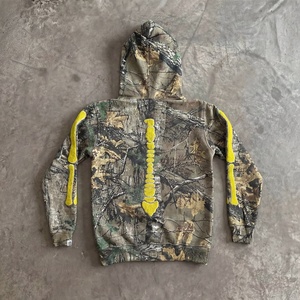 Nouveaux sweats à capuche personnalisés avec broderie chenille, imprimé squelette floqué, fermeture éclair sur le devant, style streetwear, broderie sur capuche - Product Image 2