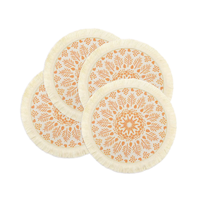 Decoration Kitchen Dining <b>Heat</b> Resistant Round Placemats Boho Macrame Woven Tassel Print Table Mats Pad Non-Slip Placemat - Product Image 1
