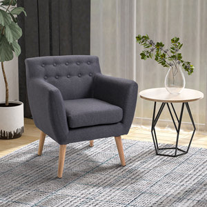 HOMCOM Fauteuil Rembourré Moderne, Fauteuil Salon Chambre avec Accoudoirs Tissu Bois 68 × 58.5 × 76cm Gris Foncé - Product Image 2