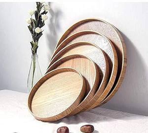 Bandeja redonda de madera para servir plato de madera Natural plato para servir comida para desayuno merienda té café bebidas fruta decoración del hogar - Product Image 4