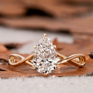 Luxe unisexe 14K or jaune bague fine élégant classique laboratoire cultivé poire coupe broche ensemble diamant mariage fiançailles fête cadeau - Product Image 3