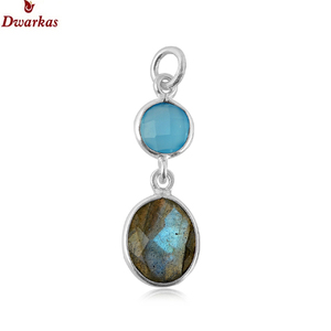 Calcédoine bleue en argent sterling 925 avec pierre naturelle Ensemble de pendentifs avec lunette artisanale en forme de poire - Product Image 4