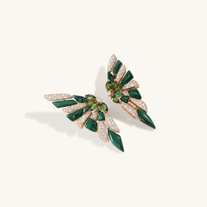 Pendientes de Plata 925 de Lujo con Gemas Verdes en Forma de Ala para Mujer - Product Image 1