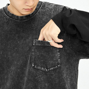 High Quality 100% Cotton Acid Wash Double Sleeve Shirt Blank T Shirt Streetwear Oversized Acid Wash Double Sleeve <b>Tshirt</b> - Product Image 5