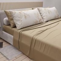 Parure de draps moderne 6 pièces en microfibre, draps unis, taies d'oreiller imprimées, 300 fils/cm², rafraîchissante, infroissable, anti-boulochage