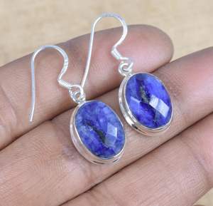 Boucles d'oreilles pendantes en argent sterling saphir bleu, pierre de naissance de septembre, bijoux artisanaux en pierres précieuses, cadeau pour femme, idéal pour les fêtes - Product Image 4